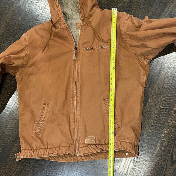 CE Schmidt Jacket Mens XL Tall Duck Canvas Sherpa Full Zip Work Wear Hood Brown - Picture 9 of 11